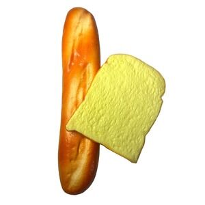 Bundle of 2 Squishies French Bread Loaf Baguette, Toast Bread Slice Food Squishy